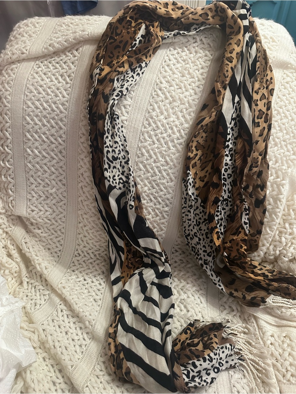 Animal-Print Lightweight Scarf in Brown, Black & White